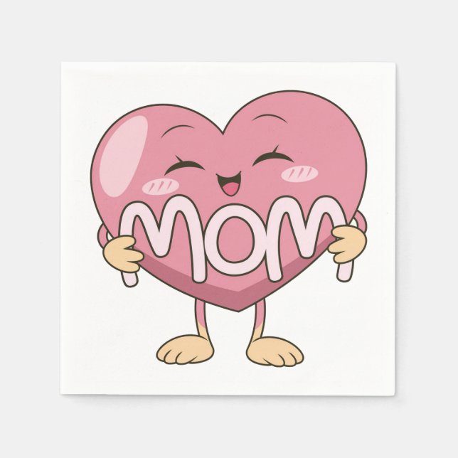 Kawaii-Mama-Herz-Umarmen-Design Serviette (Vorderseite)