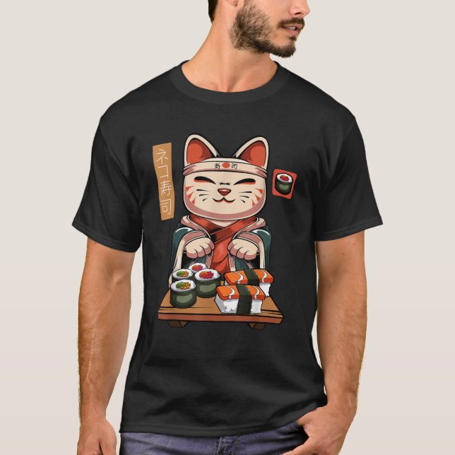 Kawaii Maneki Neko Sushi Cat Cute Nigiri Sashimi M T-Shirt (Vorderseite)