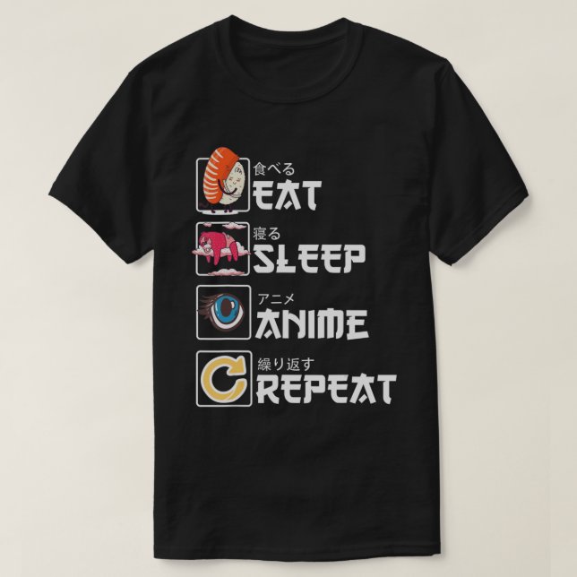 Kawaii Manga Sushi essen Sleep Anime Wiederholung  T-Shirt (Design vorne)