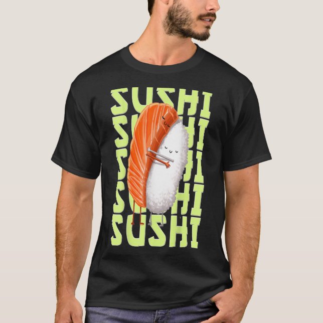 Kawaii Manga Sushi Niedlich Chibi Anime Nigiri Hug T-Shirt (Vorderseite)