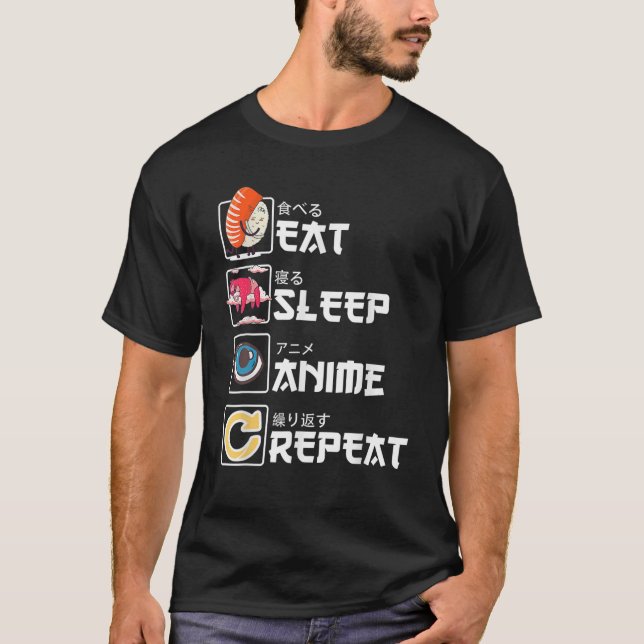 Kawaii Manga Sushi - Sleep Anime Wiederholung esse T-Shirt (Vorderseite)