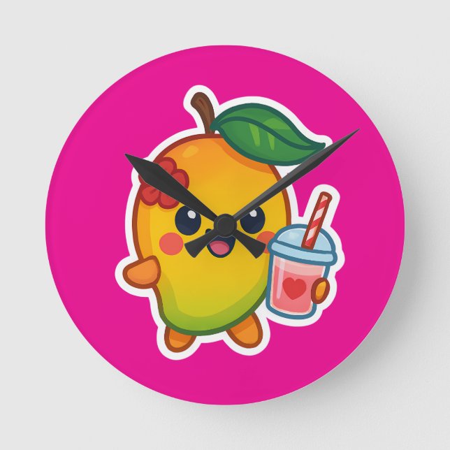 Kawaii Mango - Sweetheart Frucht mit Herz Smoothi Runde Wanduhr (Vorderseite)