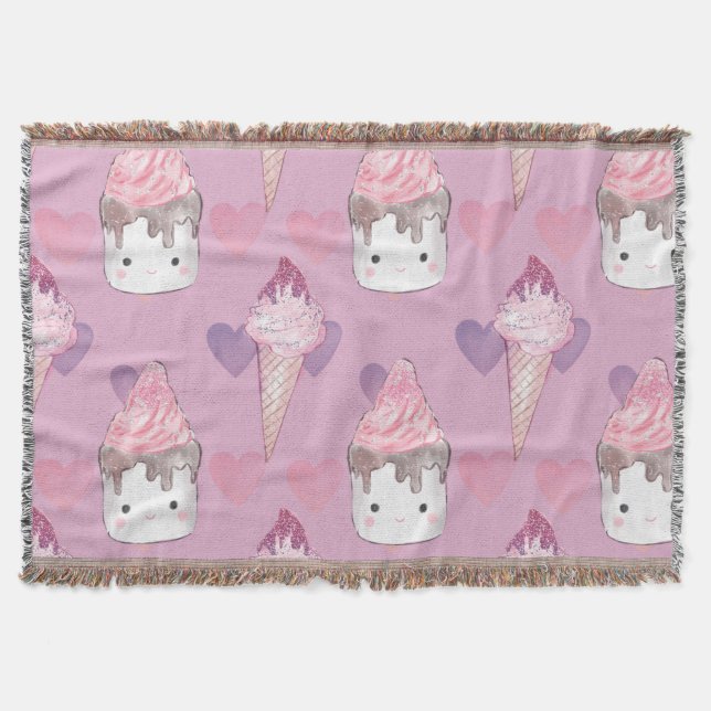 Kawaii Marshmallow & Ice Cream Muster Decke (Vorderseite)