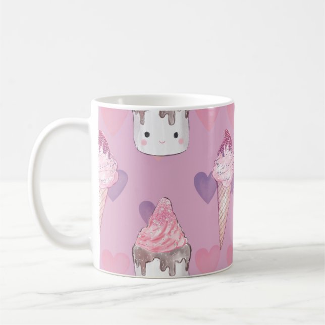 Kawaii Marshmallow & Ice Cream Muster Kaffeetasse (Links)