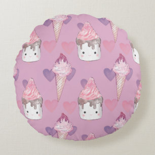 Kawaii Marshmallow & Ice Cream Muster Rundes Kissen