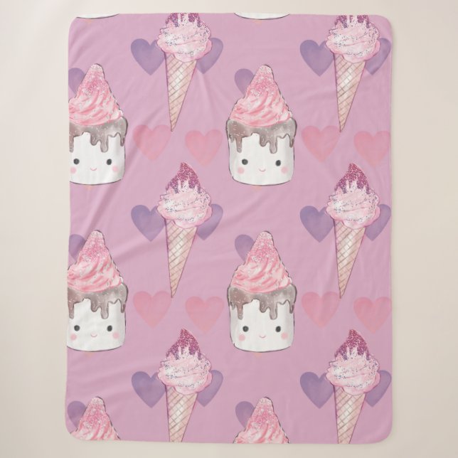 Kawaii Marshmallow & Ice Cream Muster Sherpadecke (Vorderseite)