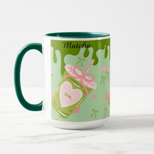 Kawaii Matcha Eiskaffee Ästhetik - Love Tea Tasse (Links)
