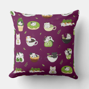 Kawaii Matcha-Katzen nahtloses Muster Kissen