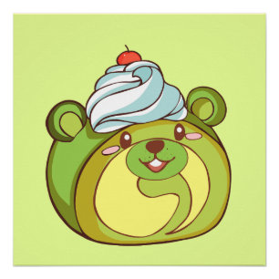 Kawaii Matcha Swiss Roll Bear Cake Poster