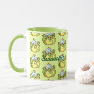 Kawaii Matcha Swiss Roll Bear Cake Tasse