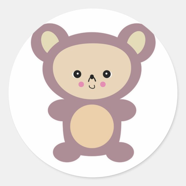 Kawaii mauve Teddy Runder Aufkleber (Vorderseite)