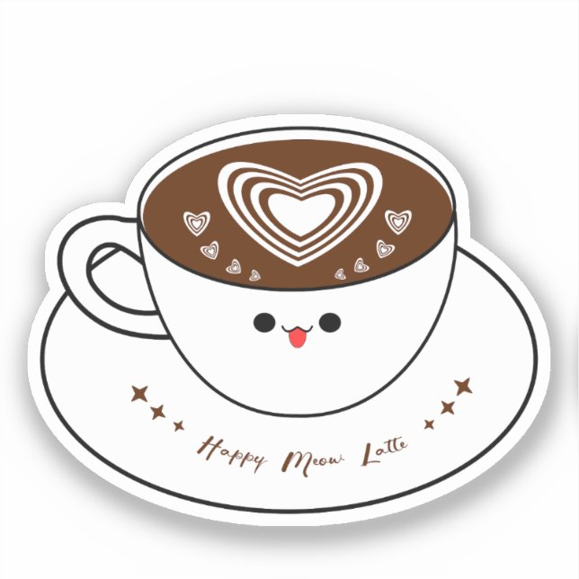 Kawaii Meow Latte Coffee Vinyl Sticker (Vorderseite)