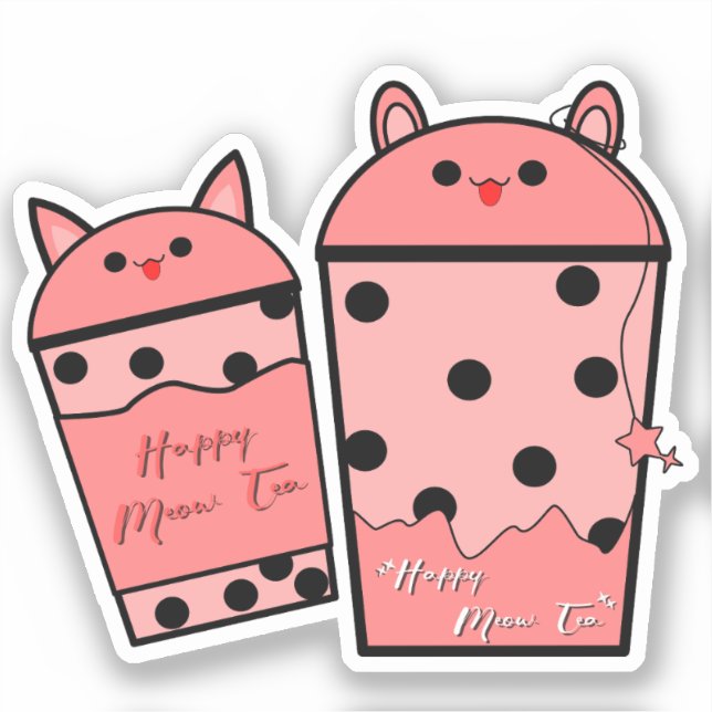 Kawaii Meow Tea Vinyl Sticker (Vorderseite)