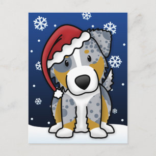 Kawaii Merle Aussie Christmas Postcard Feiertagspostkarte