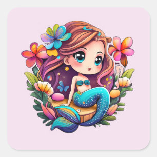 Kawaii Mermaid Quadratischer Aufkleber