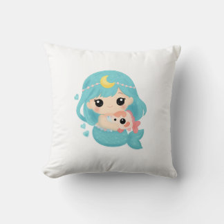 Kawaii Mermaid Throw Pillow – Cute Ocean Art with Kissen