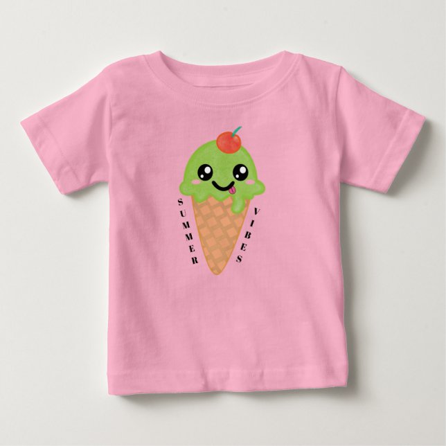 Kawaii Minzeiscreme-Kegel mit Kirsche obendrauf Baby T-shirt (Vorderseite)