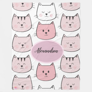 Kawaii Mit Monogramm Kitten Theme Fleece Blanket
