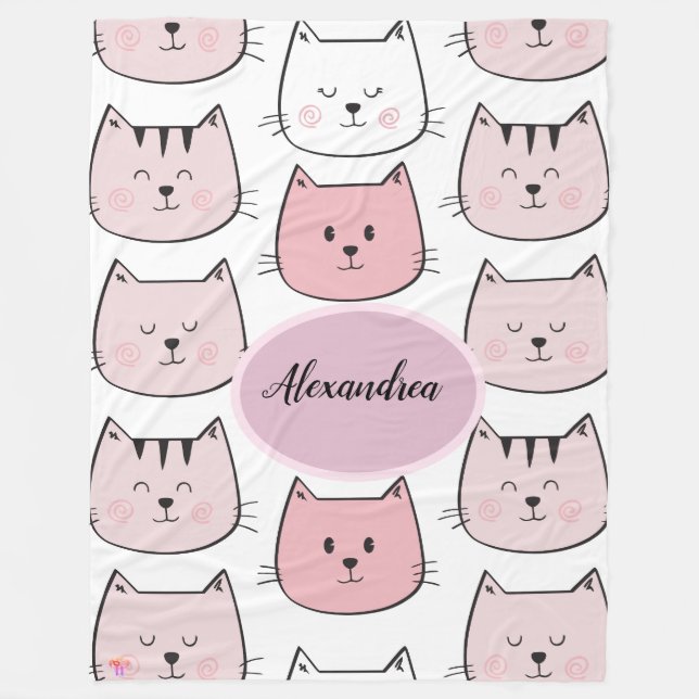 Kawaii Mit Monogramm Kitten Theme Fleece Blanket (Vorderseite)