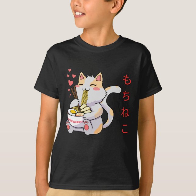 Kawaii Mochi Neko Cat Eating Sushi T - Shirt (Vorderseite)