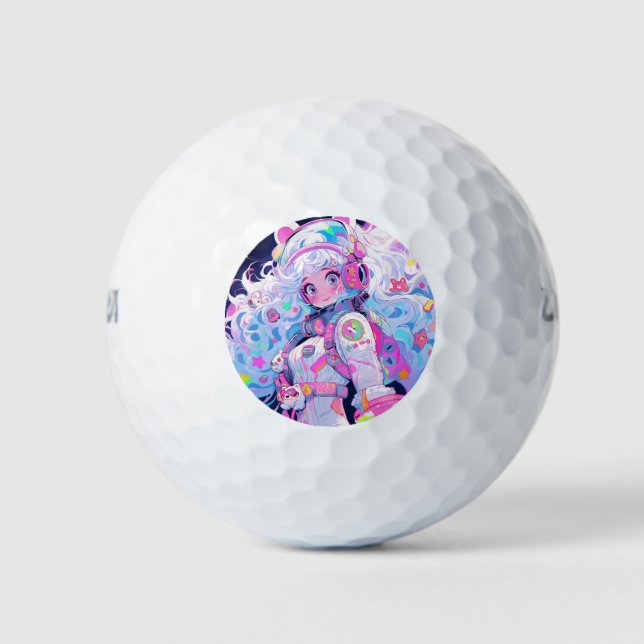 Kawaii Moe Pastel Space Astronaut Anime Girl Golfball (Vorderseite)