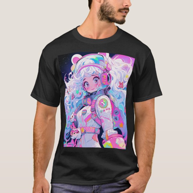 Kawaii Moe Pastel Space Astronaut Anime Girl T-Shirt (Vorderseite)