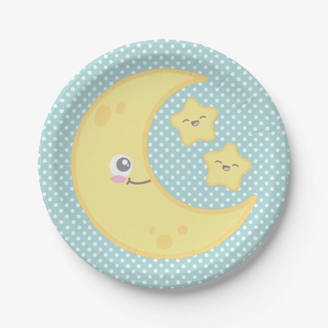 Kawaii Mond und Stern-PapierTeller Pappteller (Vorderseite)