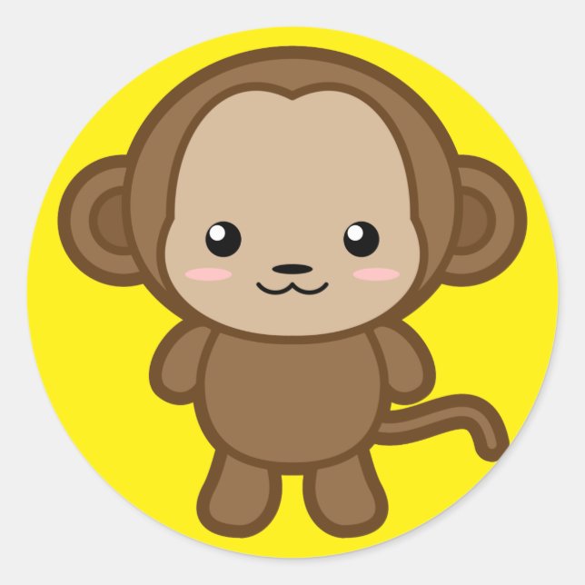 Kawaii Monkey Runder Aufkleber (Vorderseite)