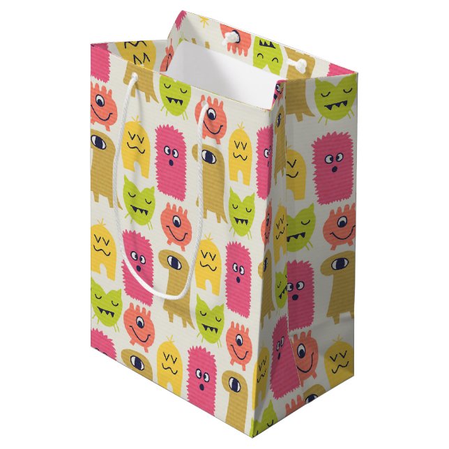 Kawaii Monster Birthday Geschenktasche Mittel Mittlere Geschenktüte (Vorderseite Schrägansicht)