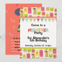 Kawaii Monster Geburtstagsparty Einladung