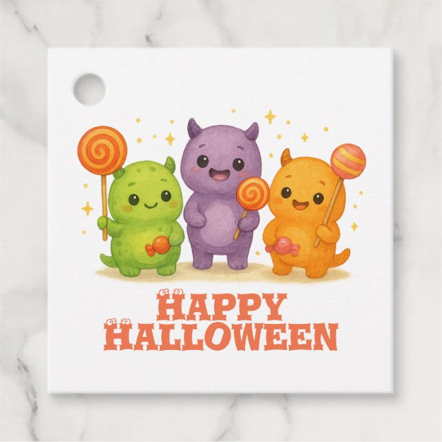 Kawaii Monsters & Lollipops Halloween-Fahnen Geschenkanhänger (Vorderseite)