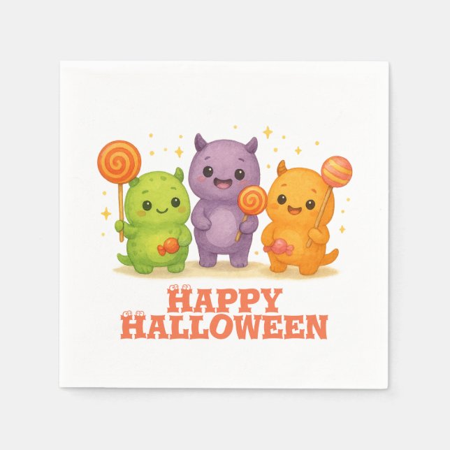 Kawaii Monsters & Lollipops Halloween-Fahnen Serviette (Vorderseite)