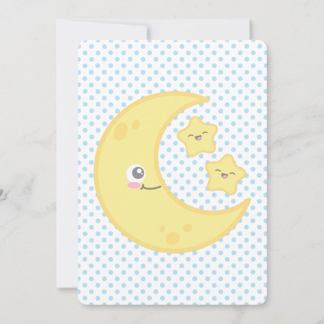 Kawaii Moon and Stars Baby Shower Einladungen (Vorderseite)