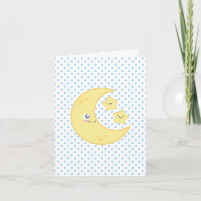 Kawaii Moon and Stars Note Card Karte (Vorderseite)