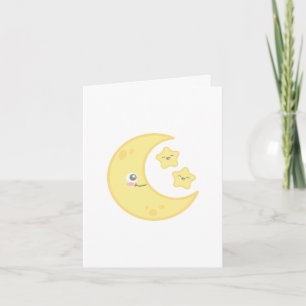 Kawaii Moon and Stars Note Card Karte