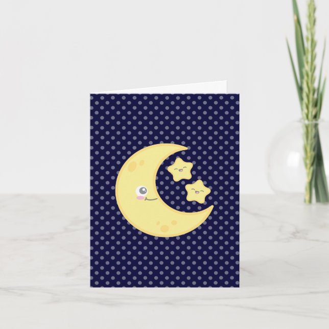 Kawaii Moon and Stars Note Card Karte (Vorderseite)