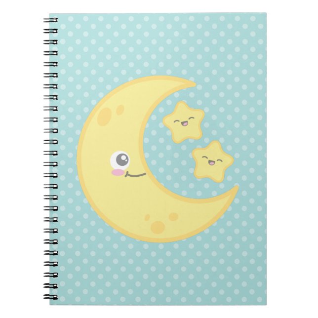 Kawaii Moon and Stars Notebook Notizblock (Vorderseite)