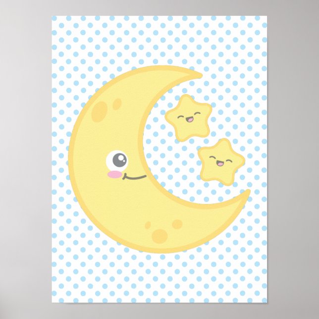 Kawaii Moon and Stars Poster Print (Vorne)