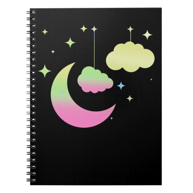 Kawaii Moon und Clouds Pastel Goth Art Notizblock (Vorderseite)