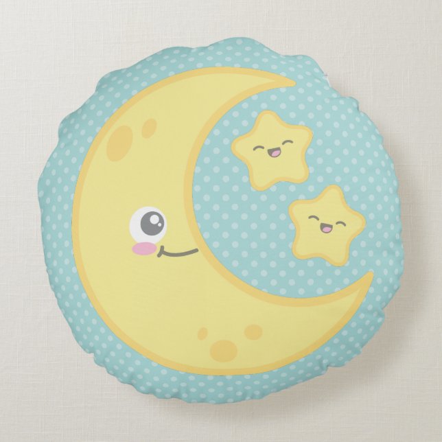Kawaii Moon und Stars Rundkissen Rundes Kissen (Rückseite)