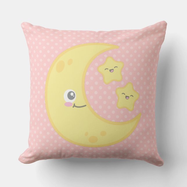 Kawaii Moon und Stars Throw Kissen (Vorderseite)