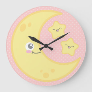 Kawaii Moon und Stars Wall Clock Große Wanduhr