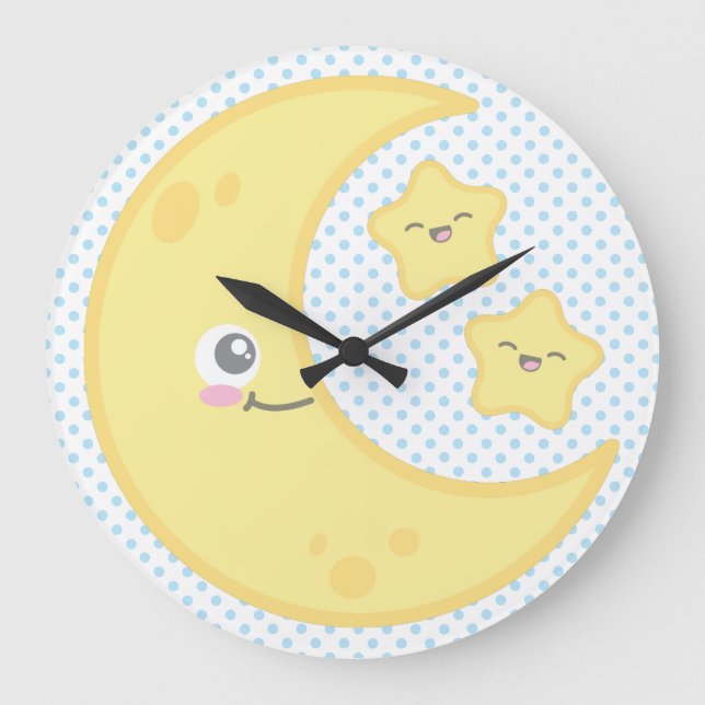 Kawaii Moon und Stars Wall Clock Große Wanduhr (Vorderseite)