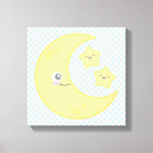 Kawaii Moon und Stars Wrapped Canvas Leinwanddruck
