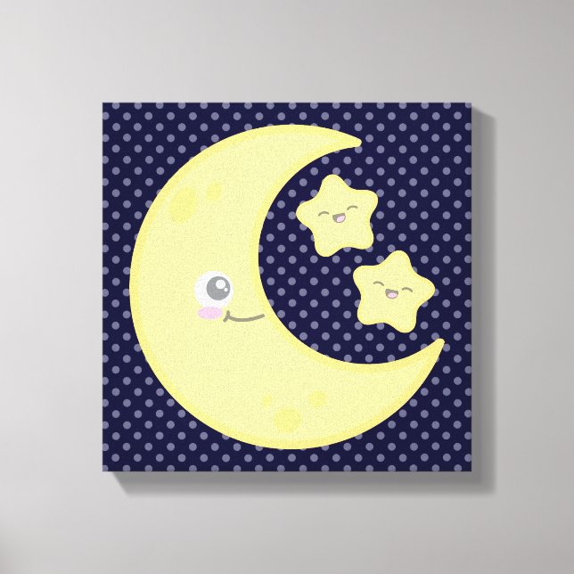 Kawaii Moon und Stars Wrapped Canvas Leinwanddruck (Vorderseite)