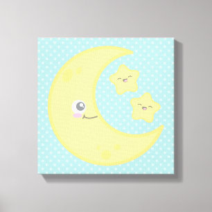 Kawaii Moon und Stars Wrapped Canvas Leinwanddruck