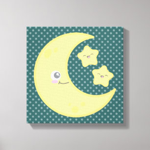 Kawaii Moon und Stars Wrapped Canvas Leinwanddruck