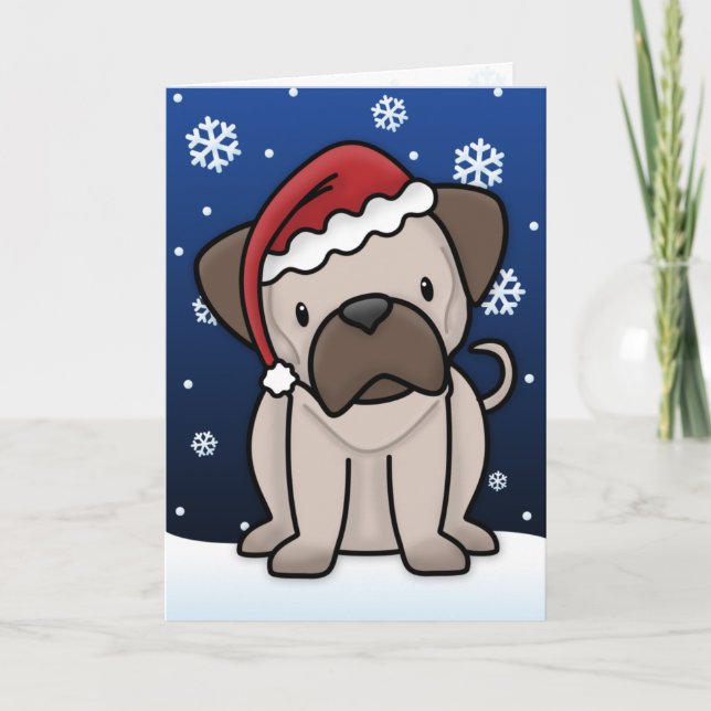 Kawaii Mops Weihnachtskarte Feiertagskarte (Vorderseite)