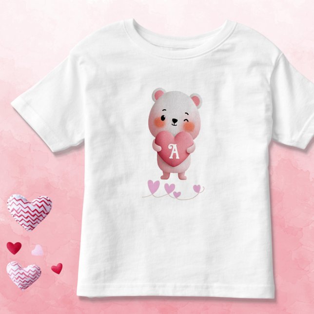 Kawaii Mouse with Monogram Hearts Kleinkind T-shirt (Von Creator hochgeladen)