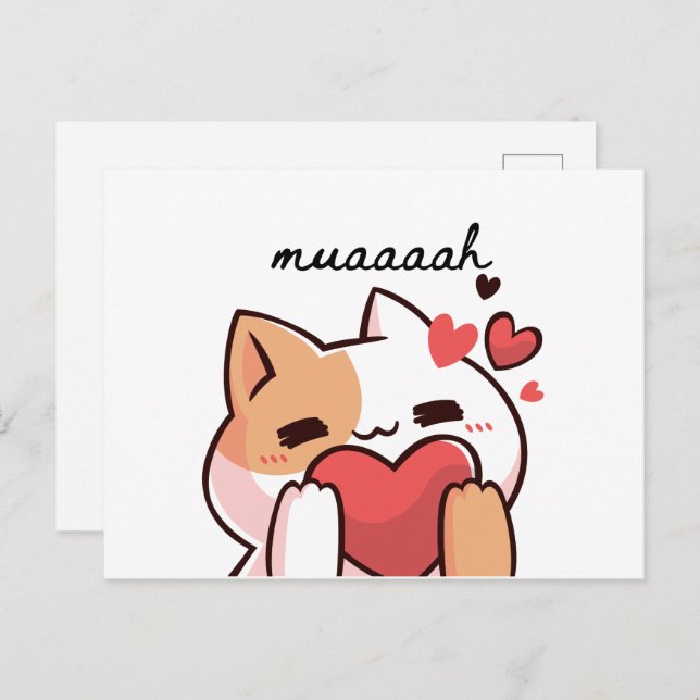 Kawaii muah kiss von Süsse Cat Postcard Postkarte (Vorne/Hinten)